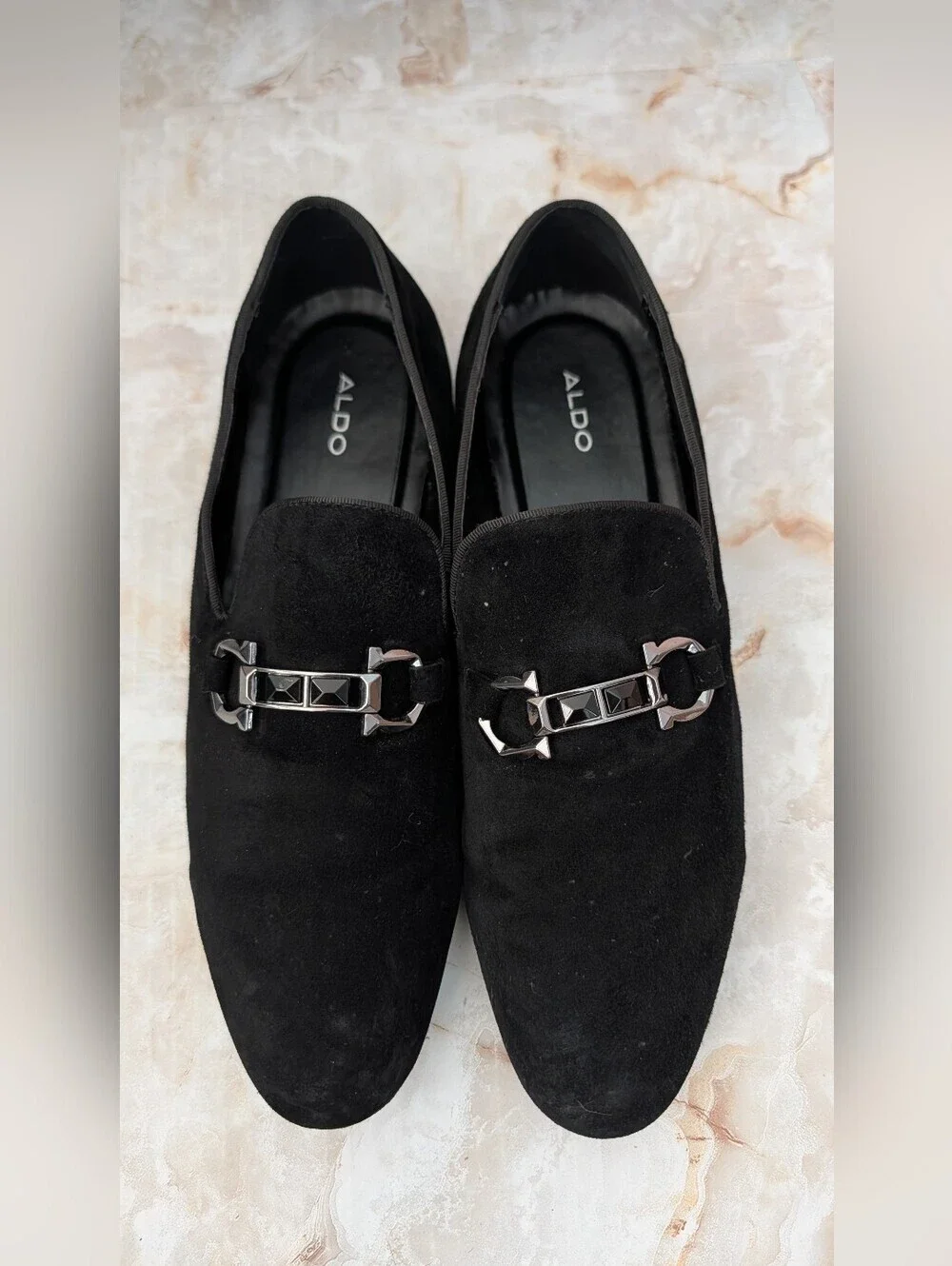 ALDO Men’s Black Suede Slip-On Loafers with Metal Bit Men Sz 10.5